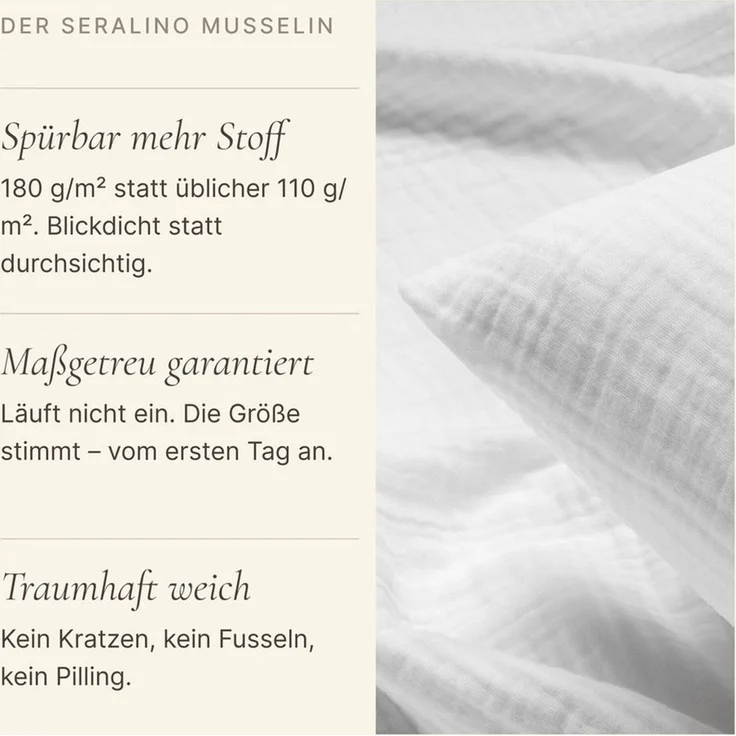 Seralino Bettwäsche aus Musselin (100% Bio Baumwolle) inkl. 80x80 Kissenbezug, blickdicht, besonders weich, bügelfrei, formstabil, verdeckter Reißverschluss – Bild 4