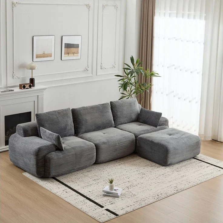 Leawin Ecksofa Ecksofa 3-Sitzer Sofa mit Hocker, ohne Montage, ergonomisch, Modulares Sofa, 32D Polsterung für Wohnzimmer, Schlafzimmer & Büro – Bild 5