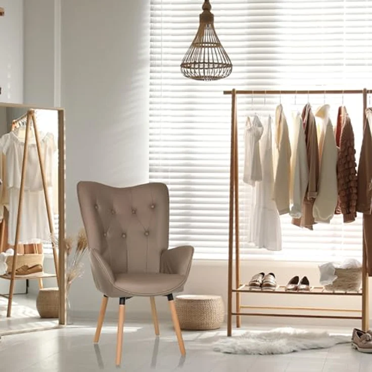 hjh LIVING Ohrensessel in Velour-Optik HAVENIO I Sessel für Wohnzimmer Schlafzimmer, Polsterstuhl mit Holzbeinen, Stoff Braun – Bild 5