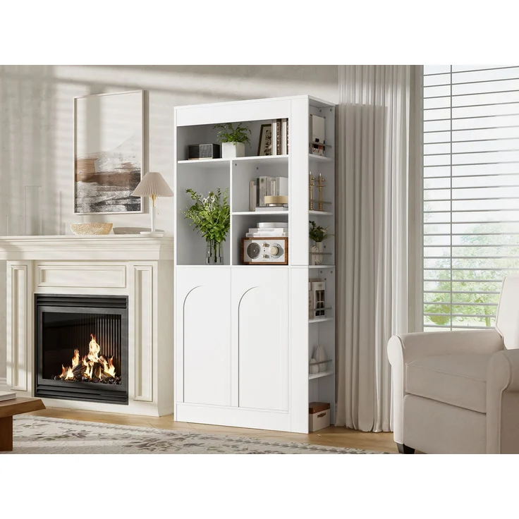 ZUBALIYA Regalschrank (85 x 35 x 180 cm), 2 Türen, Verstellbare Einlegeböden, Stauraum für Wohnzimmer, Arbeitszimmer und Flur, Weiß – Bild 8