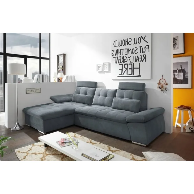 ED Exciting Design Nalo – Modernes Schlafsofa mit Bettkasten, verstellbaren Armlehnen und luxuriöser Uran Mikrofaser. Inklusive zwei Kopfstützen, in verschiedenen Farben wählbar