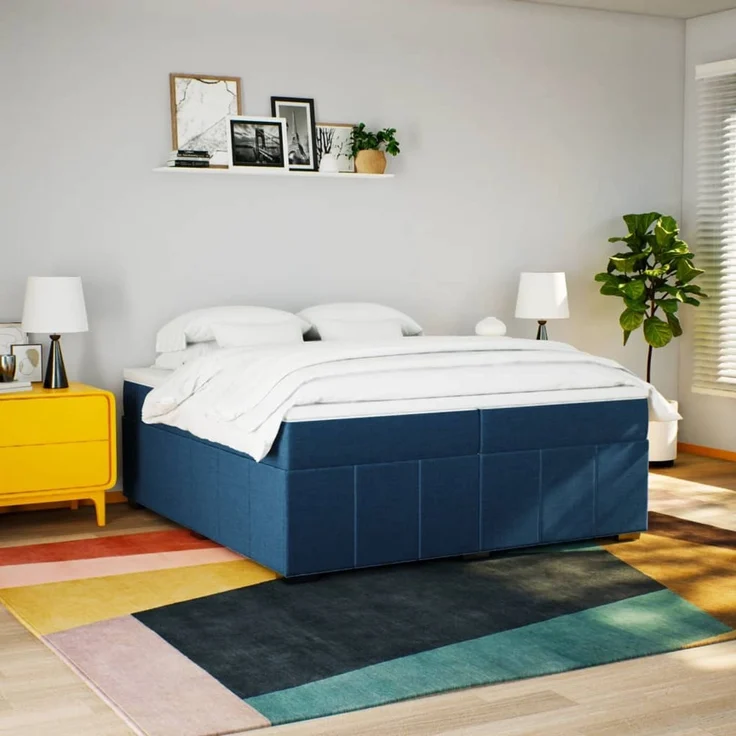 vidaXL Boxspringbett mit Matratze Blau 200x200 cm Stoff 3285504 – Bild 3