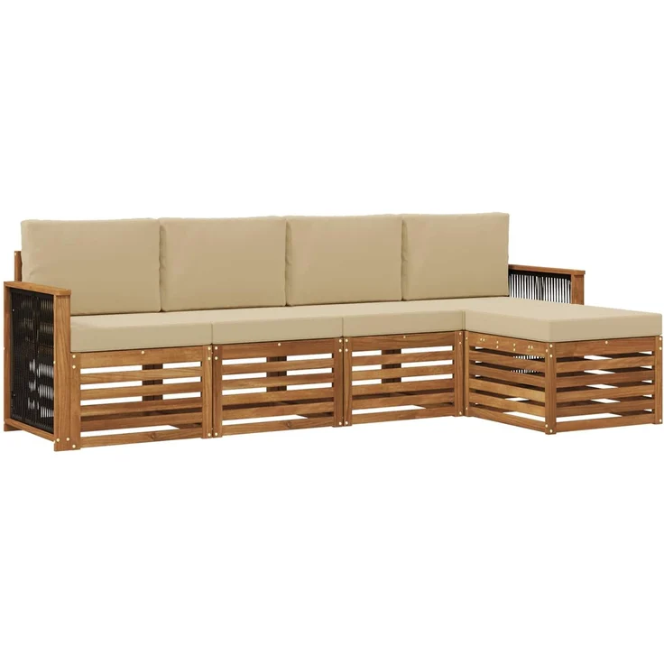 vidaXL Outdoor-Sofagarnitur 5 stk. 5-Sitzer Natur und Beige 3384234 – Bild 2