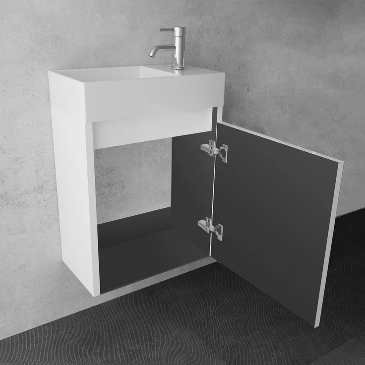 Alpenberger Badmöbel-Set Gäste WC Waschbecken mit Unterschrank - Badschrank Hängend, (2-tlg. Waschtisch Set Weiß, Waschbeckenunterschrank mit Softclose), Waschplätze für Kleine Bäder - Badschrank Hängend und Vormontiert – Bild 3