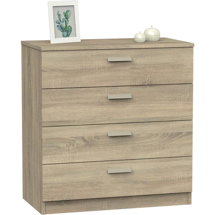 Muebles Pitarch | Kommode 4 Schubladen mit Metallführungen, Schlafzimmerkommode, Cambrian Eiche, 78 x 74 x 40 cm (Höhe x Breite x Tiefe), Kollektion Tibet – Bild 1