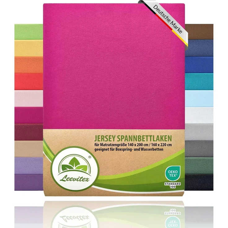 leevitex® Spannbettlaken, Premium 170g/m², Gummizug: rundum, schwer und dick, 100% Jersey-Baumwolle, Pink / Magenta, 90 x 200 - 100 x 220 cm – Bild 1
