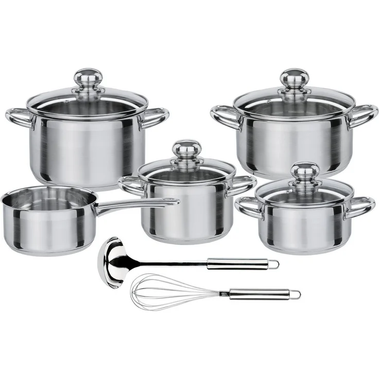 GSW Topf-Set Silver Star, Edelstahl (Set, 11-tlg, Bratentopf Ø 16/20 cm, Fleischtopf Ø 16/20 cm, Stielkasserolle Ø 16 cm), Induktion – Bild 1