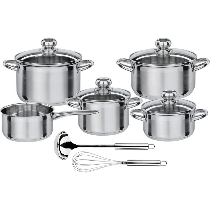 GSW Topf-Set Silver Star, Edelstahl (Set, 11-tlg, Bratentopf Ø 16/20 cm, Fleischtopf Ø 16/20 cm, Stielkasserolle Ø 16 cm), Induktion