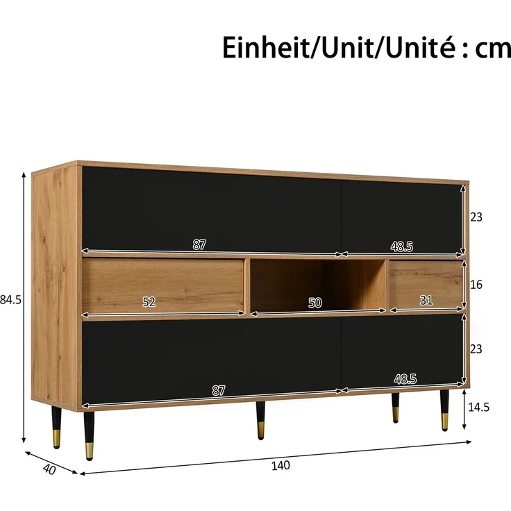 Merax Sideboard, Wohnzimmerschrank, Esszimmer-Schrank, Flurschrank, Multifunktionaler Sideboard Holz-Schwarz Kombination, 2 Schubladen, Staurschrank Esszimmer – Bild 4