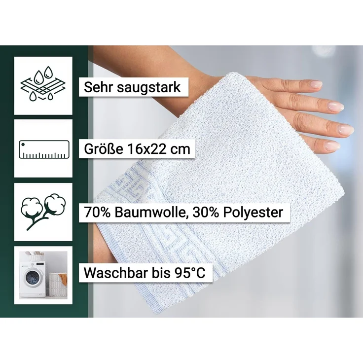 ZOLLNER 20er Set Waschlappen, blau, Mischgewebe, 16x22 cm – Bild 3