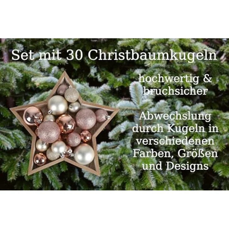 Weihnachtsbaumkugeln 4-6cm 30-teiliges Set Baumschmuck Christbaumkugeln beige – Bild 2