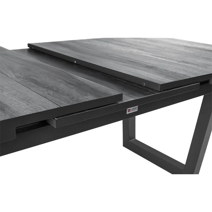 KERAMO Ausziehtisch 100x200, Platte Keramik Holzoptik dunkelgrau, Alu- Gestell V-Fuß, Synchronauszug – Bild 7