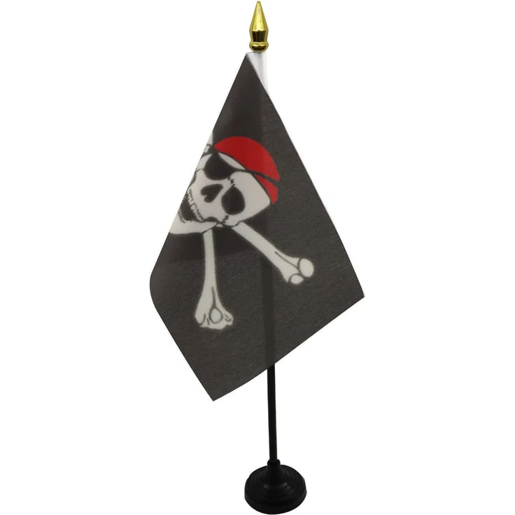 AZ FLAG - Tischflagge Pirat Rotes Halstuch - 15x10 cm Goldene Splitze - Piraten Totenkopf Tischfahne 10x15 Cm - Flaggen