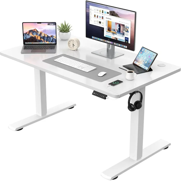 JUMMICO Höhenverstellbarer Schreibtisch KOMPLETTE TISCHPLATTE Elektrischer Schreibtisch Höhenverstellbar mit Memory-Funktion Steh-Sitz Tisch Computertisch 110x60 cm Weiß