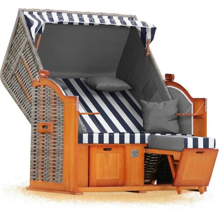 Strandkorb Hanse Ostsee Klassik XXL 2 Sitzer - Blau Weiß Blockstreifen – Bild 3