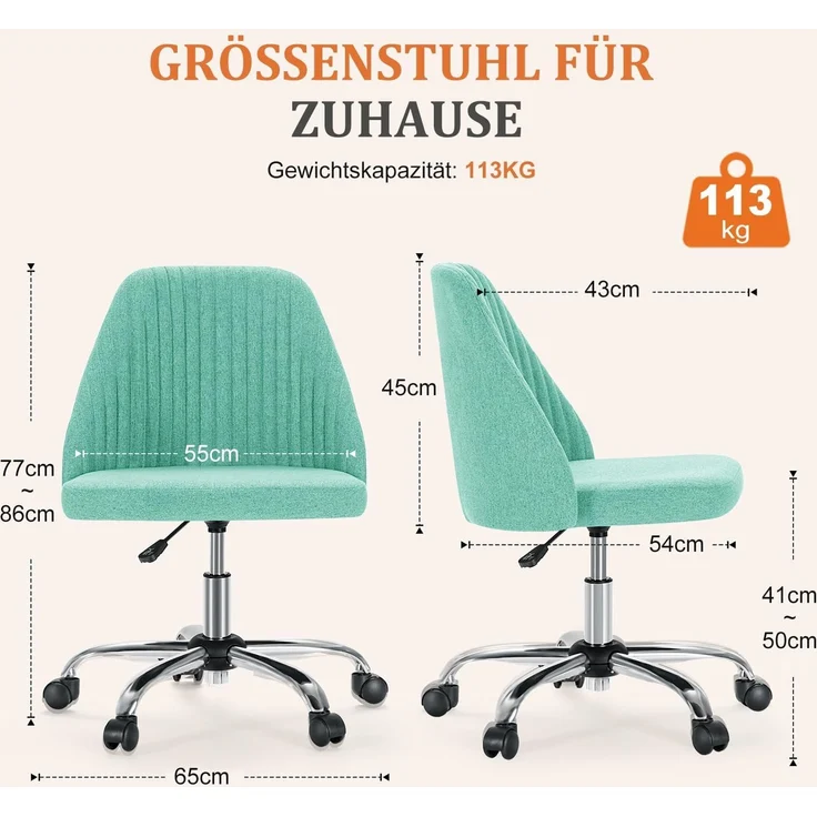 DUMOS Bürostuhl Schreibtischstuhl schminktisch Stuhl kleine Schreibtischstühle mit Rollen niedlicher Drehstuhl mit Rückenlehne armlos Heimbüro Bürostuhl – Bild 2