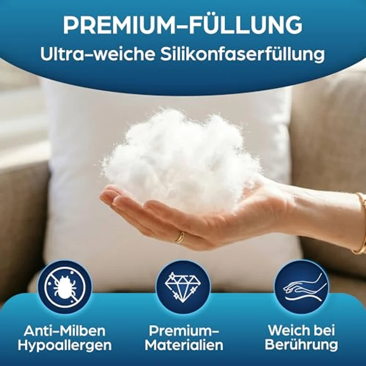 Flowen Kissen 45x45 Kopfkissen 2er Set für Sofa und Bett Innenkissen Hypoallergene Anti-Milben Kissenfüllung mit Weicher Gesteppter Kissenbezug 100% Polyester für Haus/Hotel – Bild 5