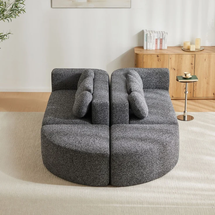 Merax 4-Sitzer Sofas, 292cm Modulare Sofa, Modulare Schlafcouch mit Schlaffunktion, Vollkomprimierte Cloud Couch, Chenille, Ohne Montage, Schwarz – Bild 5