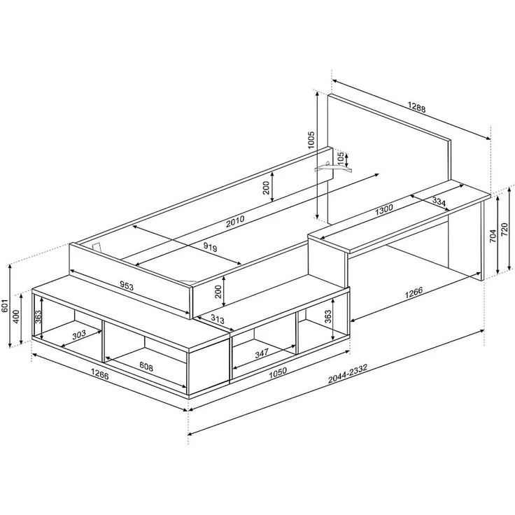 Vente-unique - RIGALI Bett Holz, Platte PuderrosaBeige - B 128,8 cm x H 100,5 cm x L 204,4 cm233,2 cm – Bild 8