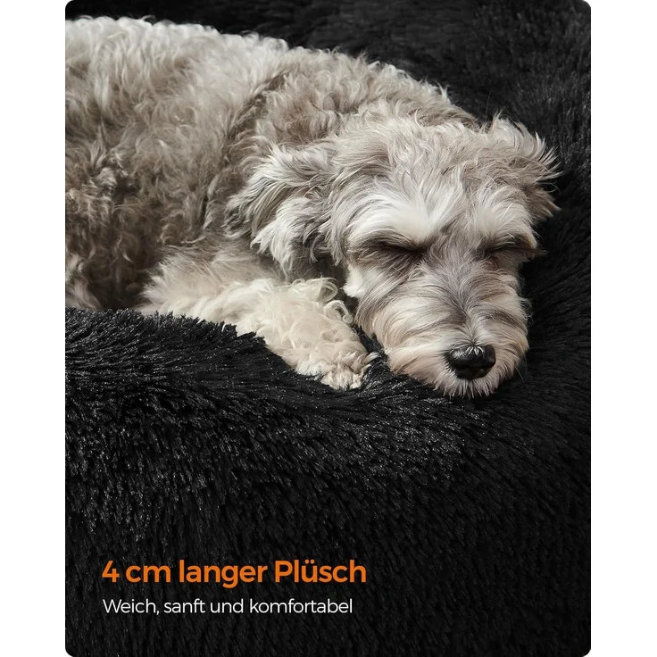 Feandrea Hundebett flauschig, Katzenbett, Donut Kissen, waschbar, Polsterung in der Mitte herausnehmbar, Langer Plüsch, 70 cm Durchmesser, tintenschwarz PGW039B01 – Bild 4