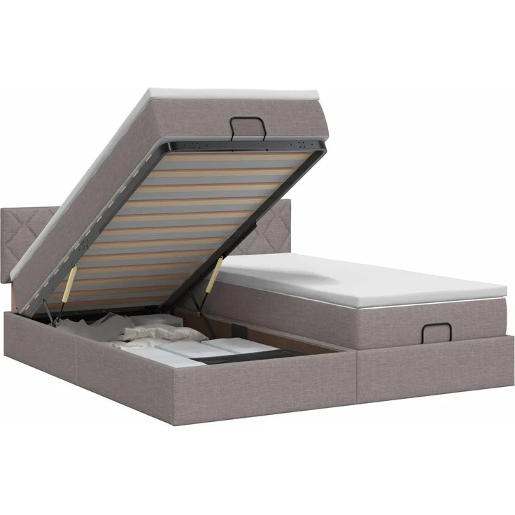 vidaXL Ottoman Bett mit Matratze 2 stk. Taupe 160 x 200 cm Stoff 3456709 – Bild 2