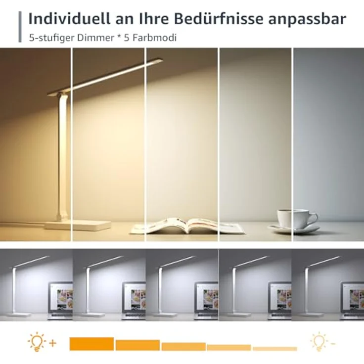 Lepro Schreibtischlampe, LED Tischlampe Dimmbar, Nachttischlampe 800LM 3 Farben und 5 Helligkeitsstufen, Tageslichtlampe Augenschutz, Tischleuchte, Schreibtisch Lampe für Kinder, Büro, Weiß – Bild 3
