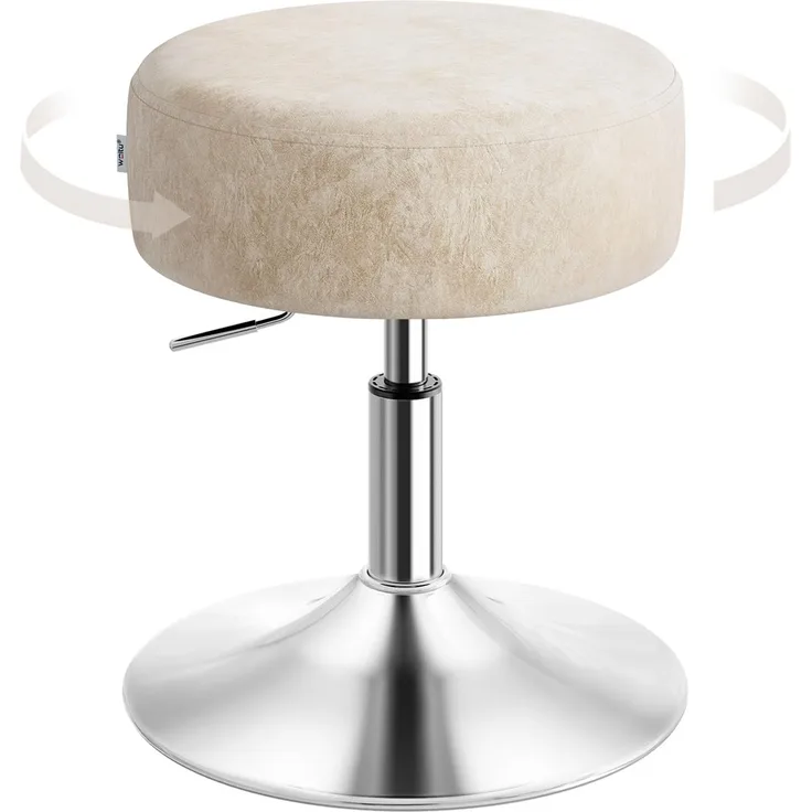 WOLTU Schminktisch Hocker, Schminkstuhl, Barhocker Rund, Höhenverstellbar, 360° Drehbar mit Verdickter Polsterung, Samt Bequemstuhl für Schminktisch, Schlafzimmer, Esszimmer, Khaki, MB6135kk