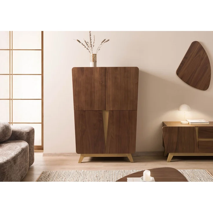 Highboard Nussbaum-Echtholzfurnier 100x40x145 braun lackiert BUTTERFLY #105 – Bild 9