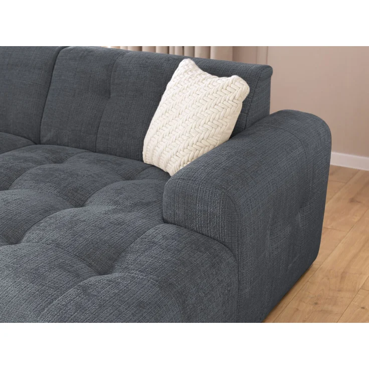 luma-home Modernes Ecksofa mit Ottomane rechts, mit markanten Steppungen, Chenille in Grau, 234 x 161 x 79cm – Bild 5