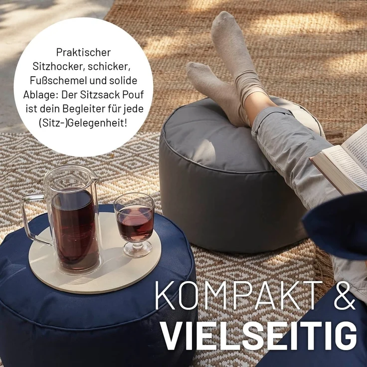 Lumaland Pouf Sitzsack-Hocker Pouf rund Cord 50l senfgelb, supersofte Füllung EPS-Perlen – Bild 6