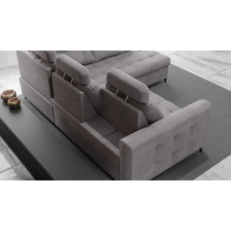 Ecksofa Schlafsofa Sofa WENDIE Stoff Hold Me Grau Ottomane Rechts – Bild 5