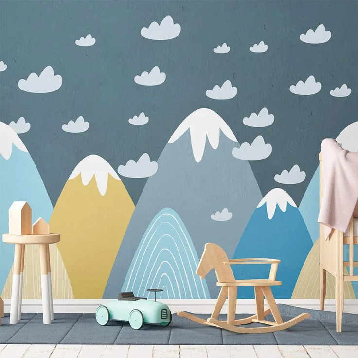 Wandaufkleber, selbstklebend, für Kinder, Riesen-Dekoration, skandinavische Berge für Kinderzimmer, 105 x 195 cm
