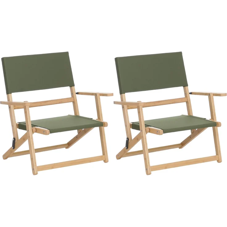 2er-Set Bambus Campingstuhl HWC-Q42, Gartenstuhl Balkonstuhl Freizeitstuhl klappbar Outdoor Stoff/Textil ~ grün – Bild 9