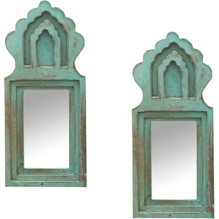 Marrakesch Orient & Mediterran Interior Schminkspiegel 2er Set Wandspiegel Mukana Türkis H 22cm × B 10cm × T 3cm, Boho (2-St), Handarbeit – Bild 1