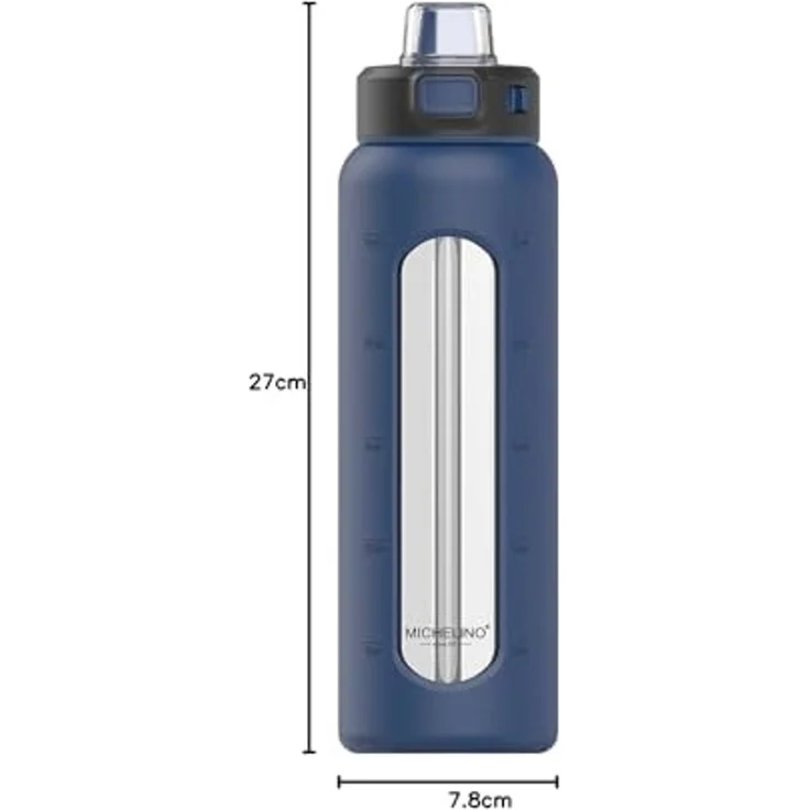 Praktische Glas Trinkflasche To Go Wasserflasche -– Ideal für Ihr tägliches Getränk Dunkelblau 0,72 Liter – Bild 4