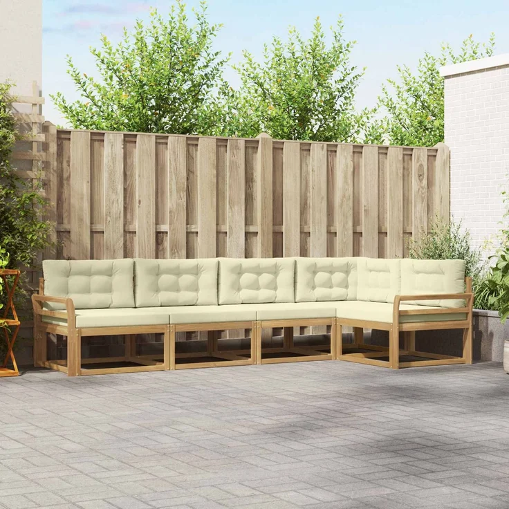 vidaXL Outdoor-Sofagarnitur 5 stk. 5-Sitzer Weiß und Creme 3386444 – Bild 1