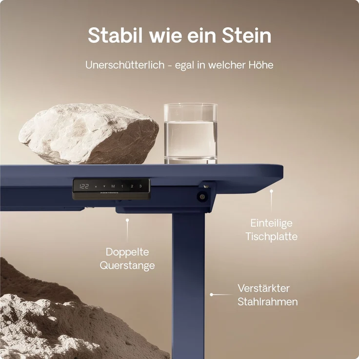 Desktronic HomeOne Elektrisch höhenverstellbarer Schreibtisch 120x60cm Weiß/Blau mit Memory-Funktion, Anti-Kollisions Technologie, USB-A und USB-C-Ladeanschlüssen – Bild 4