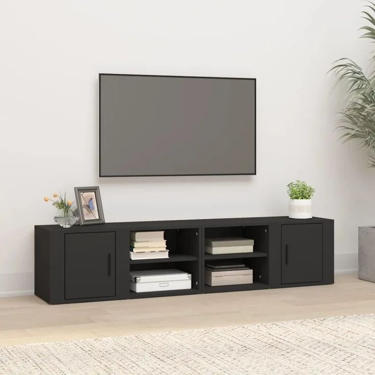 2 pcs TV-Schrank, Lowboard TV Schwarz 80x31,5x36 cm Holzwerkstoff