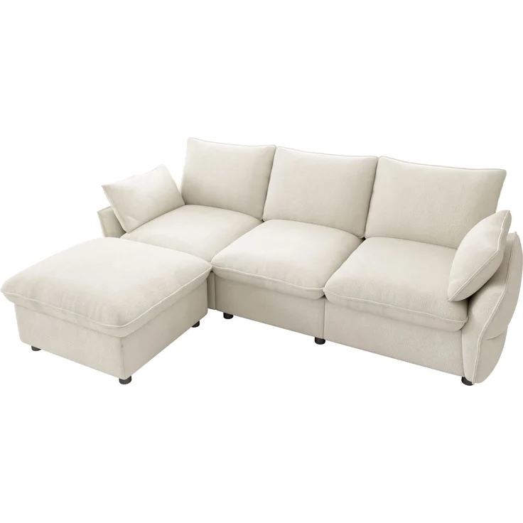Merax 222cm Ecksofa mit Ottomane (inkl. 1 Hocker), 3-Sitzer Sofa aus Chenille, Beige – Bild 9