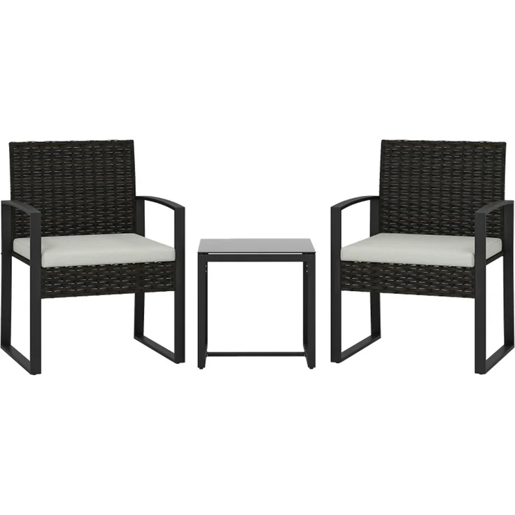 Gartenstuhl-Set mit Beistelltisch, 40x40x40 cm, Creme-Grau, Polyrattan und Stahl, 3-teilig – Bild 3