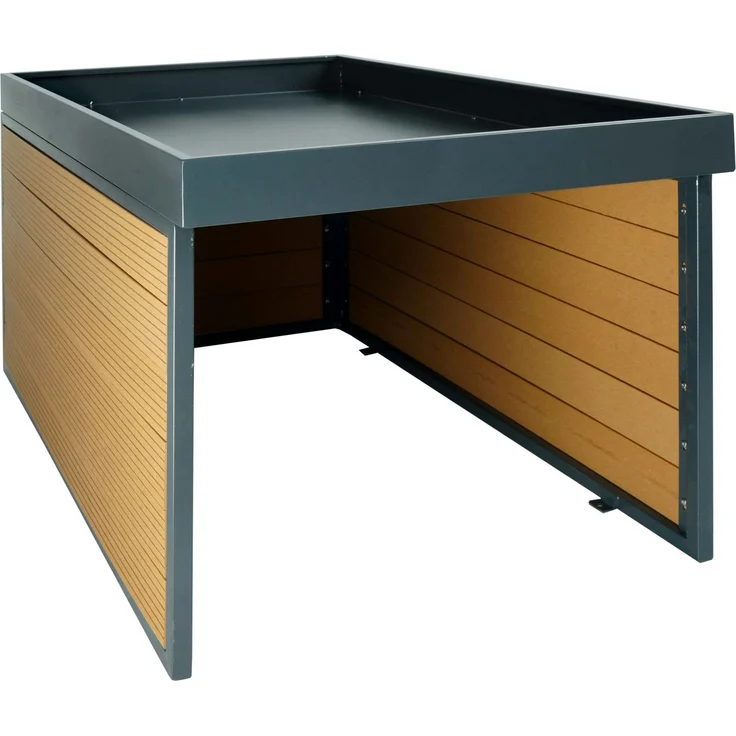 XL Mähroboter-Garage mit Pflanzkasten HWC-L45, Dach Unterstand für Rasenmäher, WPC Metall 47x70x94cm ~ Eiche-Optik – Bild 9