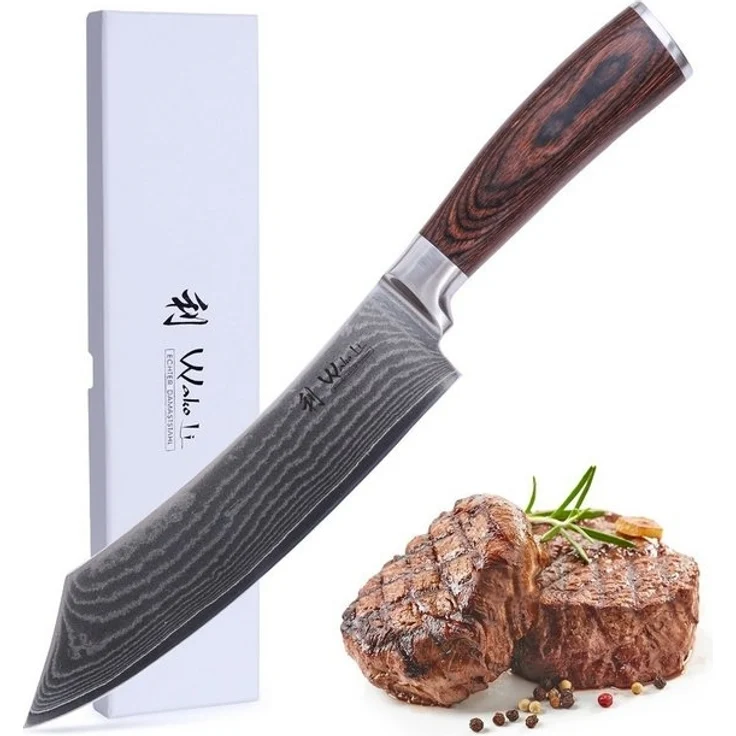 Wakoli Kochmesser Edib Damast BBQ- & Blockmesser I 20 cm Klinge I Pakkaholzgriff – Bild 4