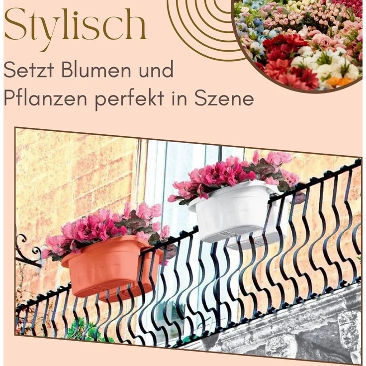 Blumenkasten Balkon Beidseitiger Balkonkasten mit Halterung Blumenkasten mit Wasserspeicher Pflanzkasten für Geländer Geländerkasten ohne Bohren Terracotta 40 cm – Bild 3