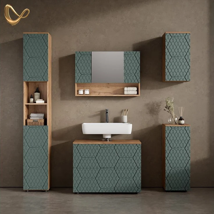 Livinity® Hängeschrank Ronco, Grün/Goldkraft Eiche/Goldkraft Eiche, 30 x 59 cm 2 Fächer,. (1-St) – Bild 1