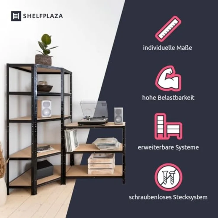 shelfplaza HOME 230x60x30 cm Eckregal in grau-verzinkt mit 6 Böden und 145 kg Traglast pro Boden – Bild 4