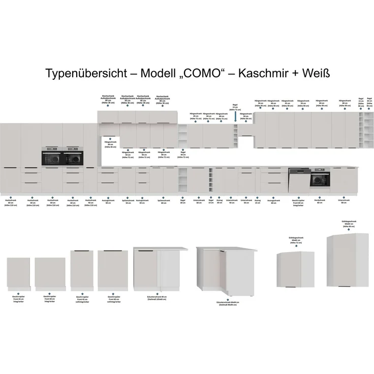 Küchen Herdunterschrank 60 cm COMO Kaschmir beige matt + Weiß matt Küche Küchenzeile Küchenblock Einbauküche – Bild 3