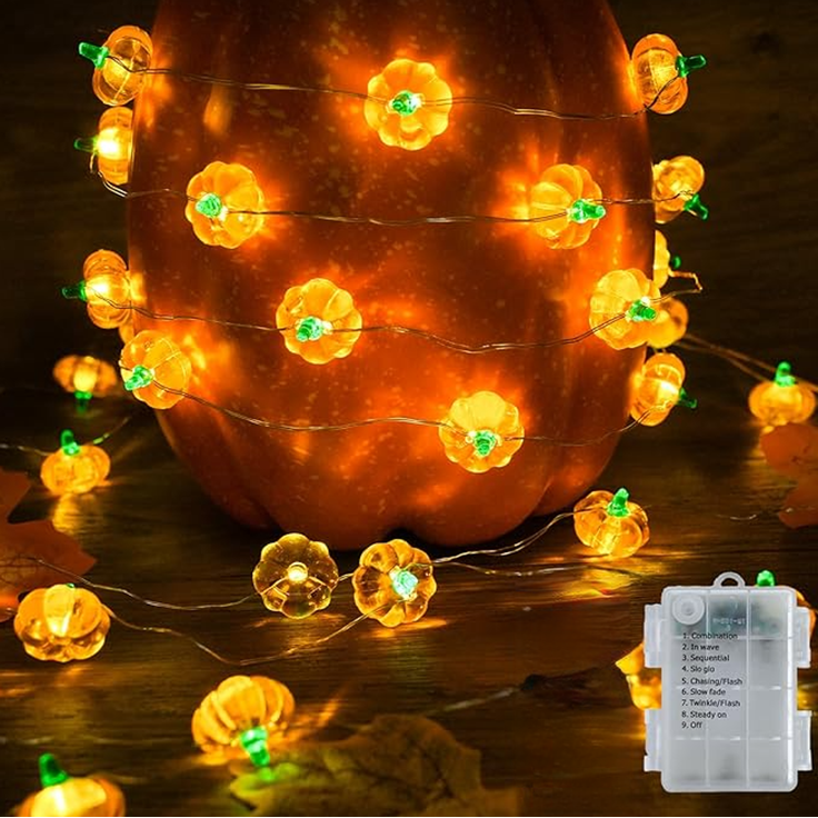 ABC 3D-Kürbis-Lichterkette, 3 m, 30 LED, batteriebetrieben, mit Timer