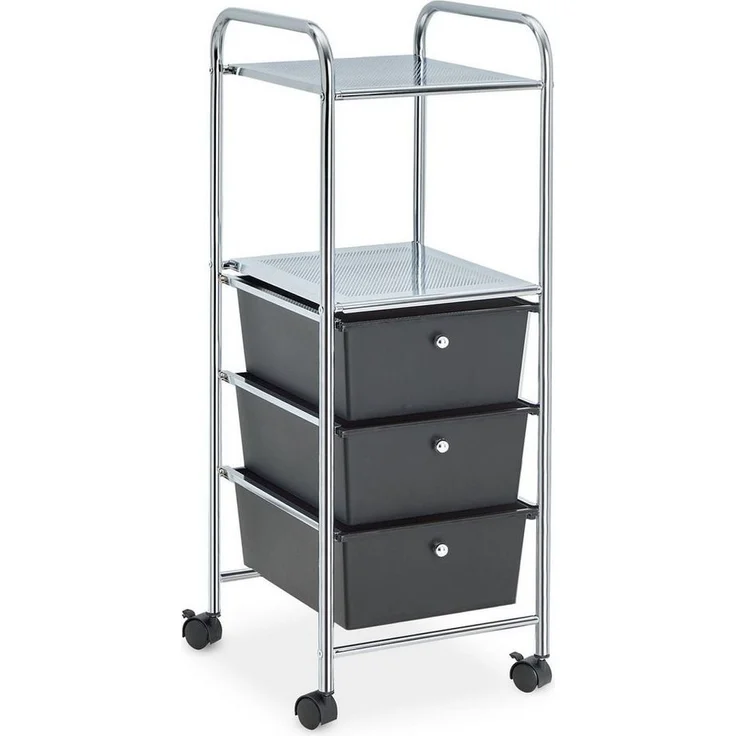 IDIMEX Beistellwagen GINA, Badrollwagen 3 Schubladen & 2 Ablagen Kosmetik Aufbewahrung schwarz – Bild 2