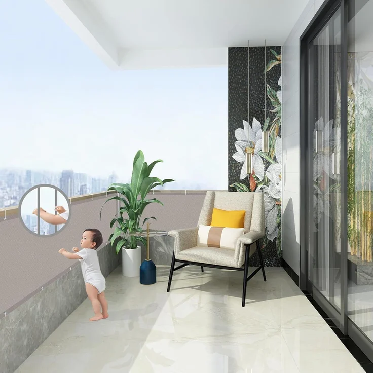 AXT SHADE Balkon Sichtschutz Wetterfest 75x600 cm Balkonverkleidung Balkonabdeckung Balkonbespannung Blickdichte Windschutz und UV-Schutz mit Kabelbinder für Balkongeländer-Taupe – Bild 4