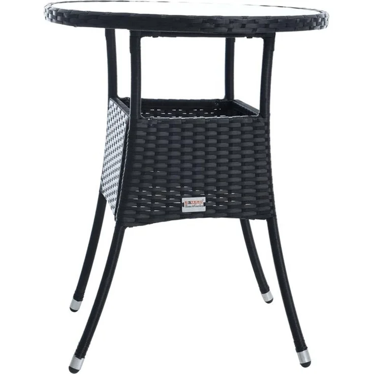 Beistelltisch Tisch Polyrattan Gartentisch Rattan Balkontisch Rund Schwarz – Bild 2